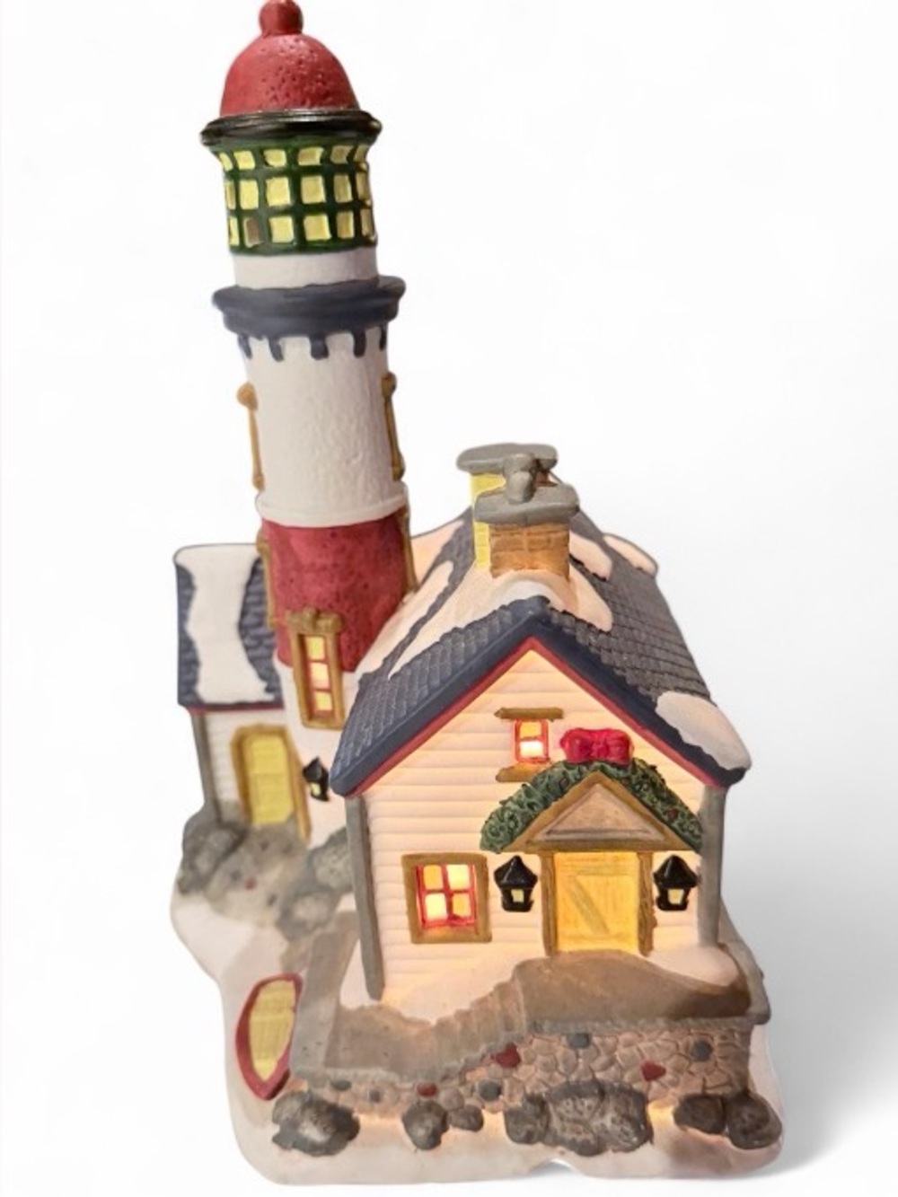 Vintage 1997 St. Nicholas Square Christmas Village Lighted Lighthouse - Works